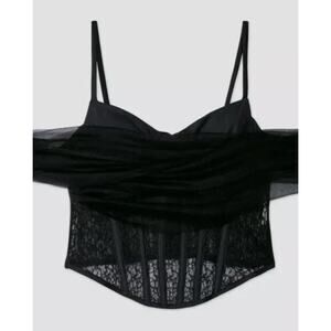 Alieva Paris Lace Black Off Shoulder Corset Bustier Sexy Small French Lace